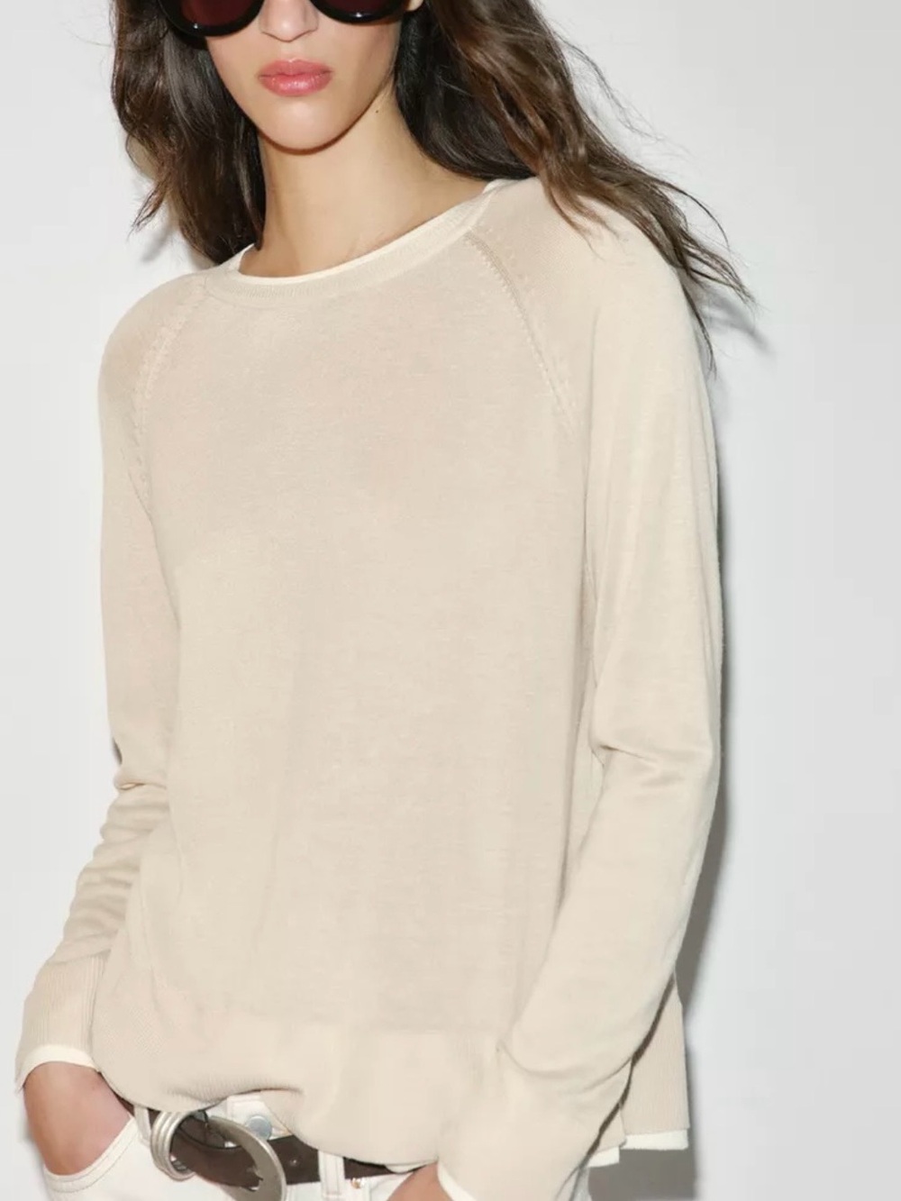 Zara Double Effect Jumper Long Sleeve Knit Tee in Sand